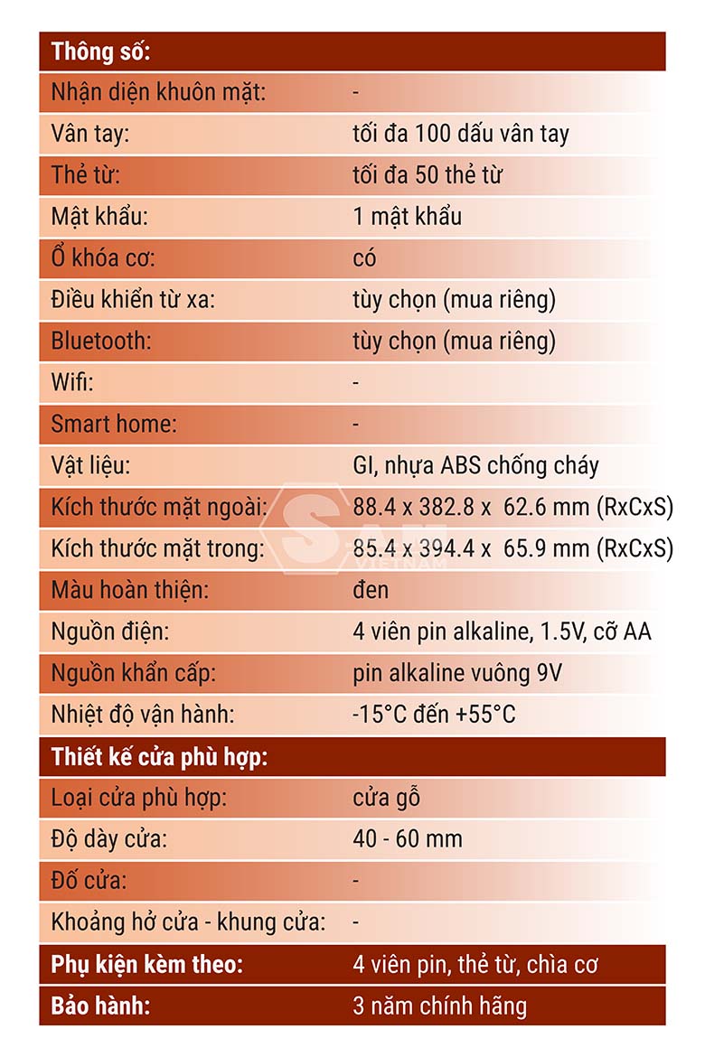 Thông số kỹ thuật khóa HIONE+ HP-900F