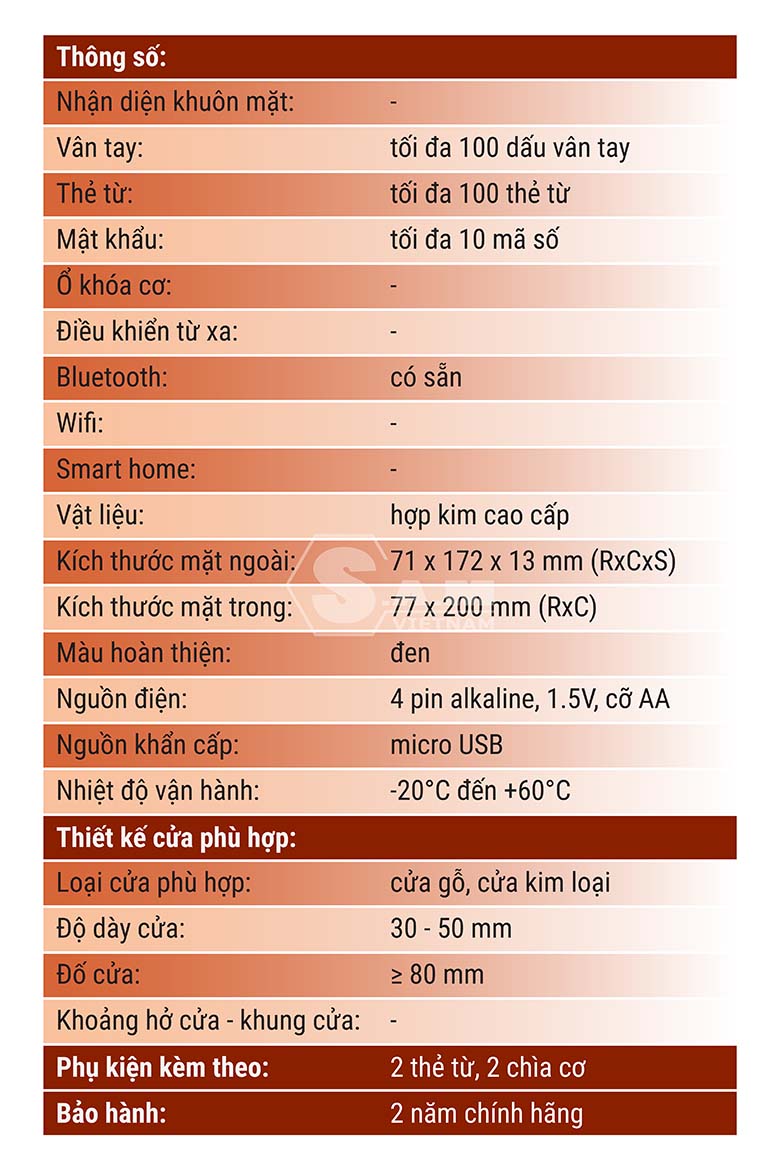 Thông số kỹ thuật khóa Kaadas R6 Thông số kỹ thuật khóa Kaadas R6