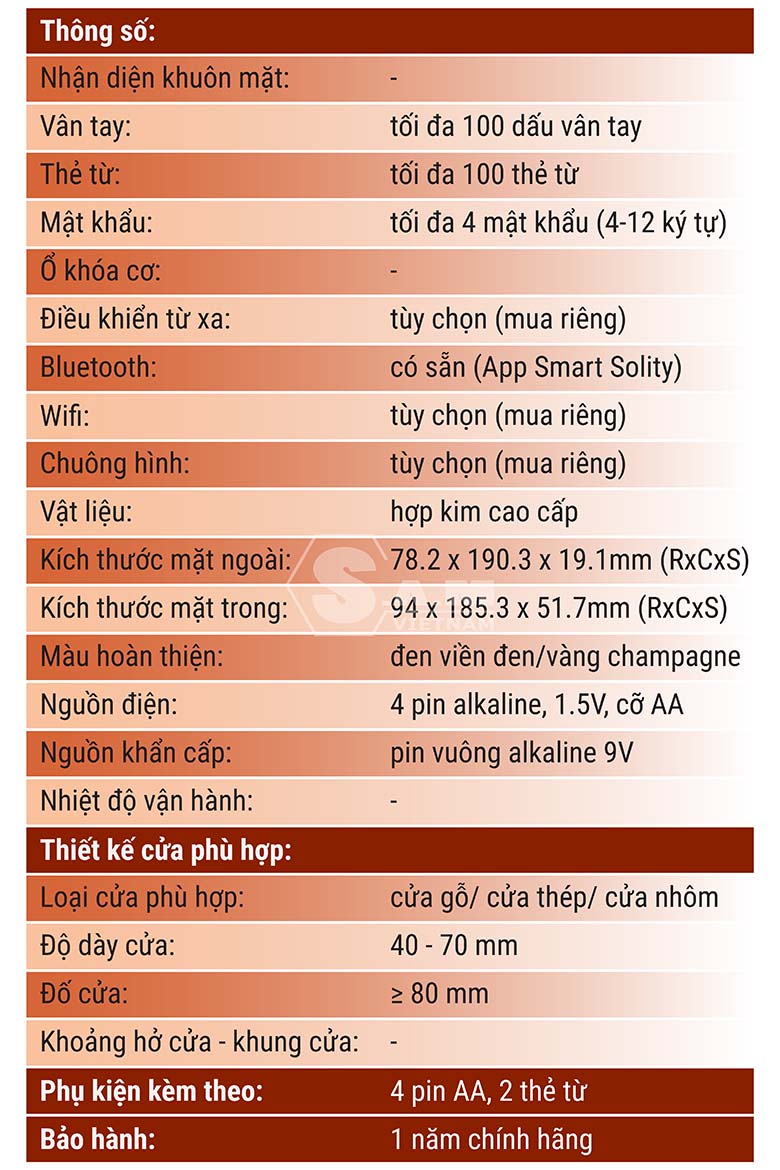 Thông số kỹ thuật khóa Solity GA-60B