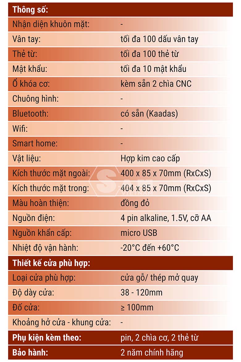 Thông số kỹ thuật khóa Kaadas K9 Copper Thông số kỹ thuật khóa Kaadas K9 Copper